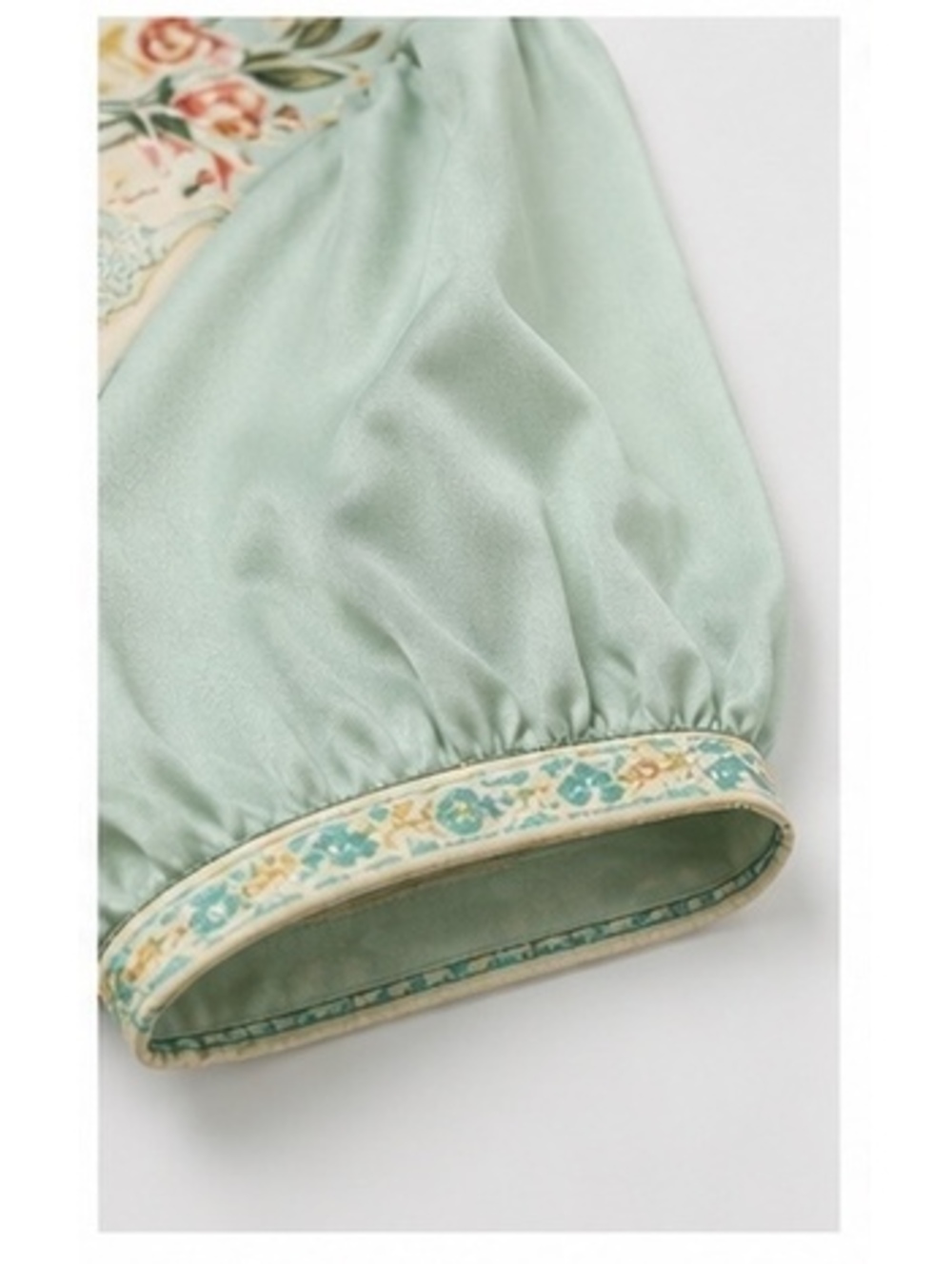 Retro Mint Green Floral Chiffon Zip-Up Top Size Small - Picture 8 of 8